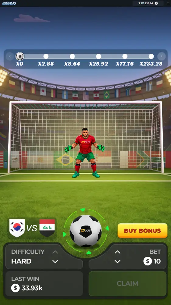 Penalty Nations Cup in staand formaat op een smartphone - strafschop op touchscreen-interface